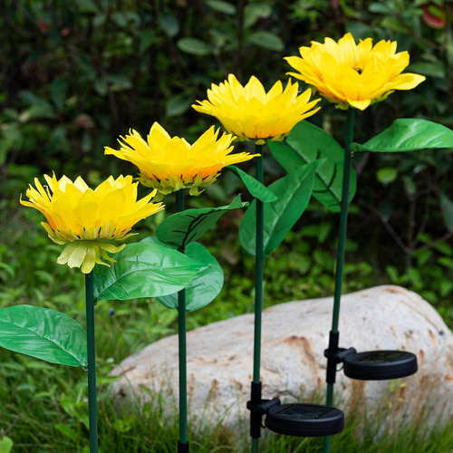 A 4pcs Luz Solar Girasol Césped Jardín Piso Farola