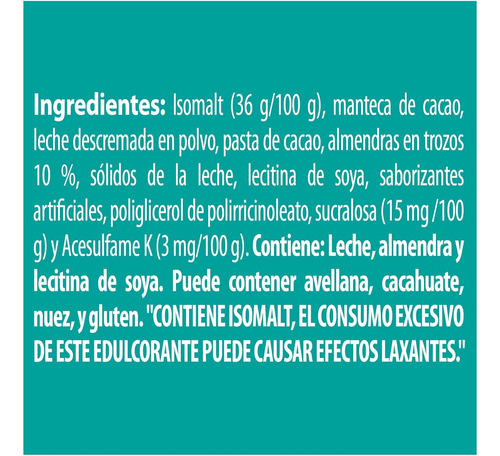 15 Chocolates Larin Cero Con Trozos De Almendra Diabeticos