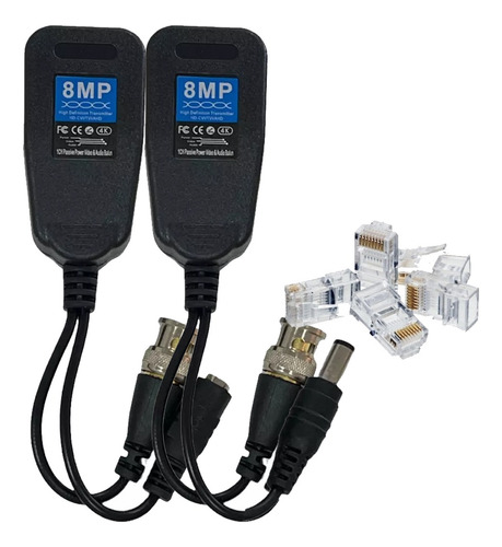 1 Par Video Balun Rj45 Salida Bnc Transceptor Pasivo 4k 8mpx