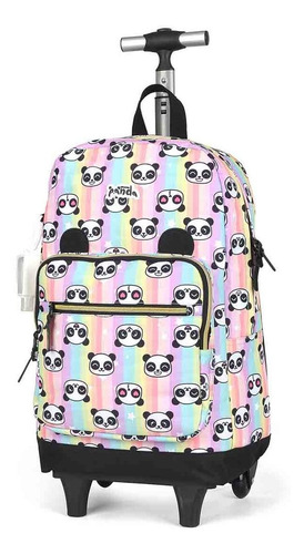 Imagem 3 de 7 de Mochila De Rodinhas Juvenil Panda Preto Up4you Luxcel