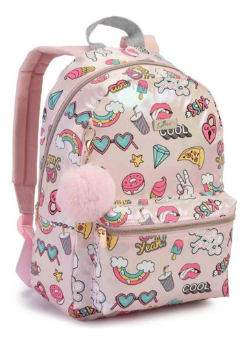 Mochila Escolar Feminina De Costas Com Chaveiro Bolsa Frente