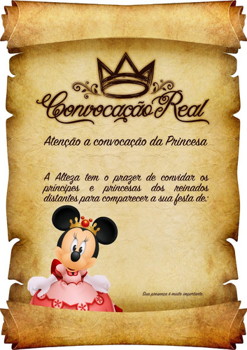 60 Convite Pergaminho Minnie Princesa Vermelha