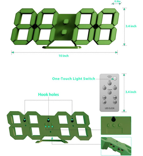 Covery Reloj De Pared Digital Verde, Relojes De Escritorio