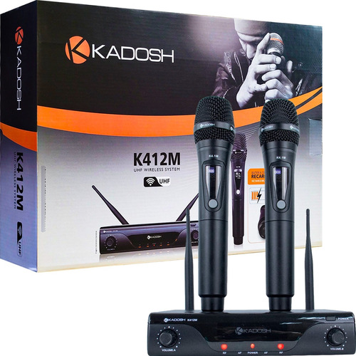 Kit Microfones Sem Fio Kadosh K-412m 2 Bastões Recarregáveis