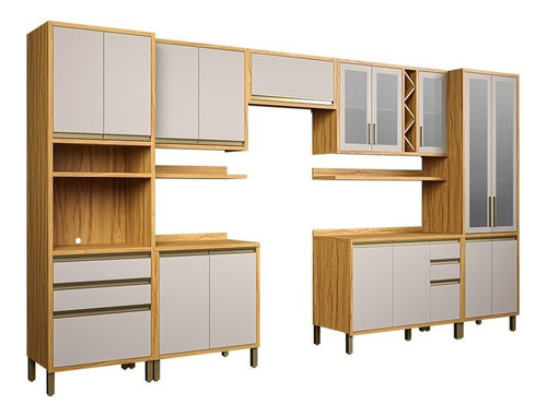 Cozinha Modulada Completa 7 Peças 17 Portas Com Vidro E