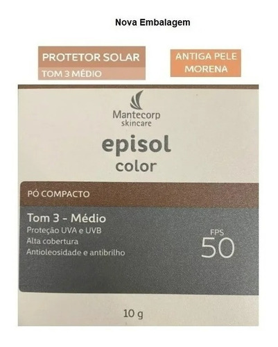 Protetor Solar Pó Compacto Tom 3 Médio Episol Color Fps50 - 10g