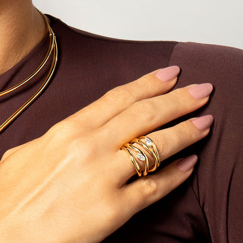 Anel Em Ouro Amarelo 18k Com Safira Branca - Couture Cl Joia