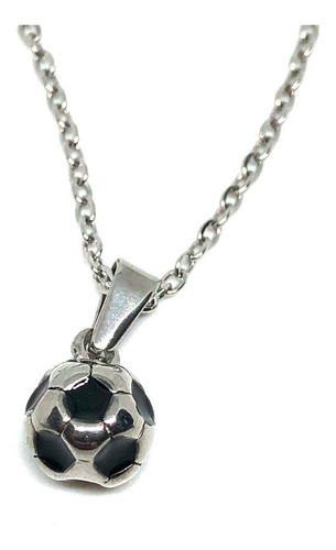 Imagen 2 de 2 de Collar Acero Inoxidable Plateado Dije Balon Futbol Mini