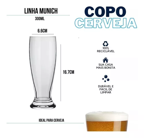 Jogo de Copos Cerveja Chopp Munich Nadir 24 Unidades 300ml