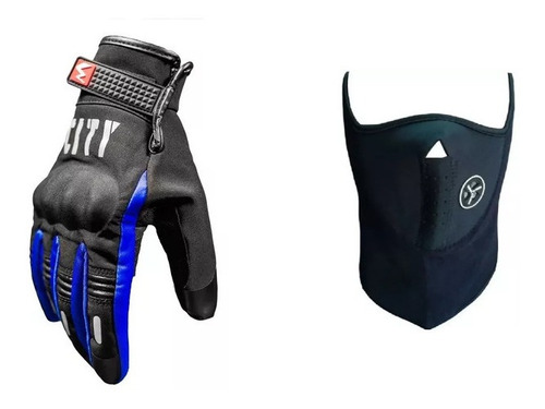 Guante City Neoprene Impermeable Azul + Mascara Motos Coyote