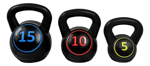 Set Pesas Rusas Kettlebel 5,10,15lb Gym Fitness Crossfit 3pz Color Negro