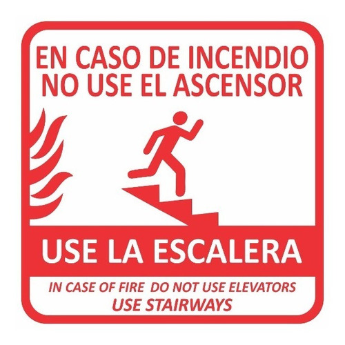 Cartel En Caso Incendio No Use Ascensor 10x10 Cm 