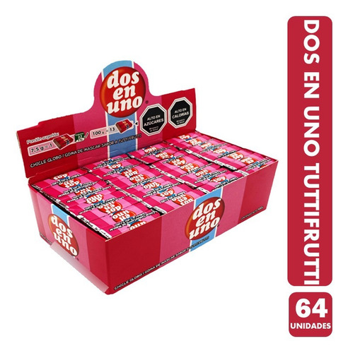Chicle Dos En Uno Sabor Tutti Frutti (caja Con 64 Unidades)