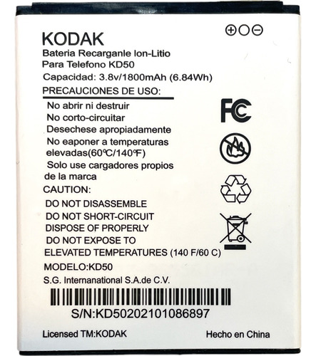 Batería Kodak Kd50 1800mah Premium