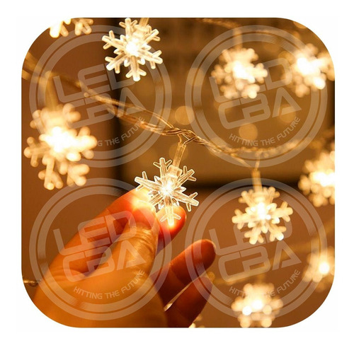 Guirnalda Led Estrellas Copos Nieve Cristal 3 Cm + Pilas