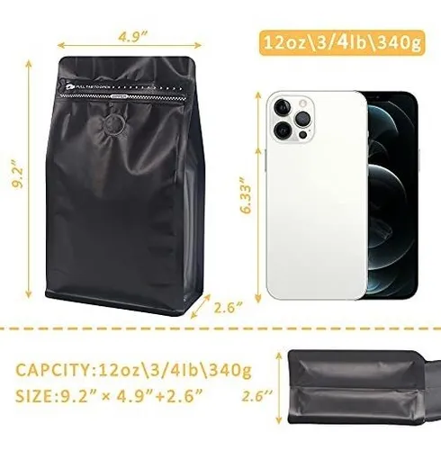 Bolsas De Cafe Con Valvula Re Utilizable 12 Oz-3/4 Libras