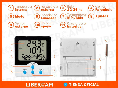 Imagen 7 de 10 de Termometro Higrometro Digital Humedad Temperatura Int Ext