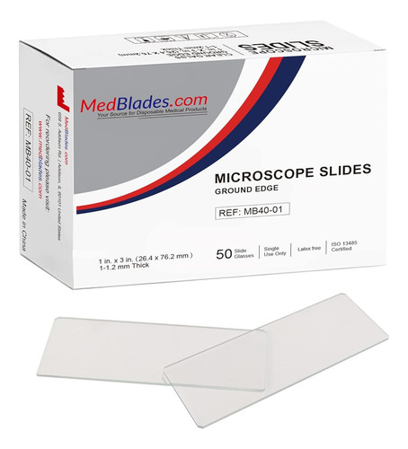 Medblades Caja De 50 Portaobjetos De Microscopio Limpio En B