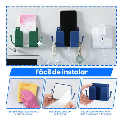 3pz Soporte Adhesivo Pared Celular Control Cargador Llaves