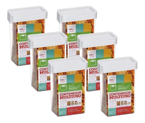 Set 6 Contenedor Hermético Táper Organizador Plástico 1200cc