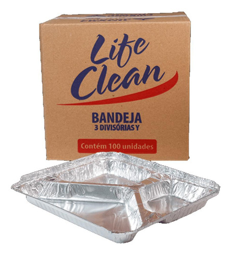 Bandeja Marmitex Aluminio 3 Divisoria 900ml C/100 Life Clean