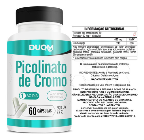 Picolinato Cromo Super Concentrado Apenas 1 Cápsula Ao Dia
