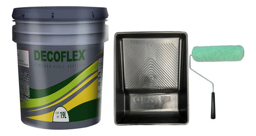 Cubeta De Pintura Vinil Decoflex 18lts Con Charola Y Rodillo Crema Mate