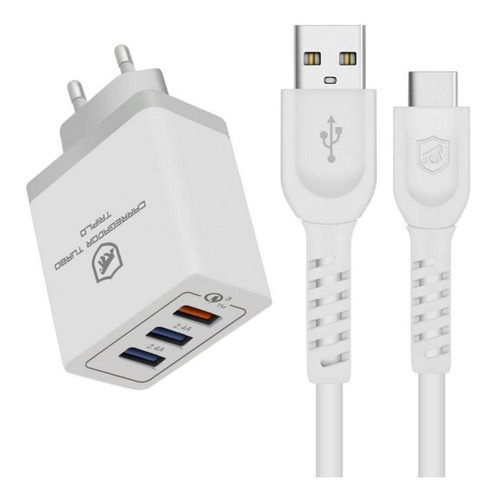 Carregador Triplo Branco+cabo Dual Shock Tipo C - Gshield Cor Branco