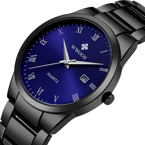 Relojes Cuarzo Impermeables Con Calendario Analógico Wwoo Fondo Negro/azul