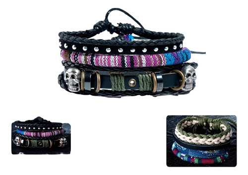 Pulsera Cuero Boho Tejido Vintage Multicapa Unisex Ajustable
