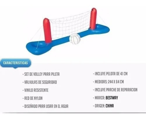 Set Red De Voley Bestway Inflable Rigido Con Pelota Pileta