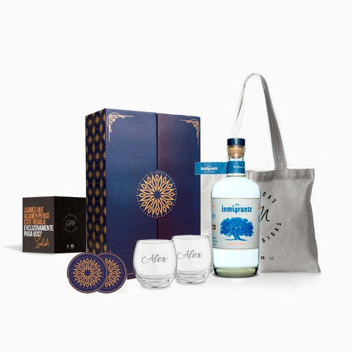 Gin Inmigrante London Dry 750ml + 2 Vasos Estuche Kit Regalo