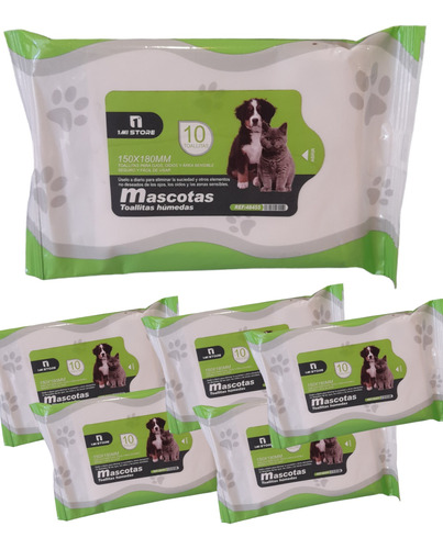 Toallitas Húmedas Para Mascotas Perros Gatos 5 Pack X 10uni 