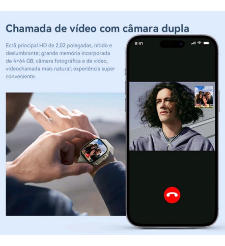 Relógio Smartwatch Celular De Pulso Hw Ultra 2 Call Câmera Cinza Laranja