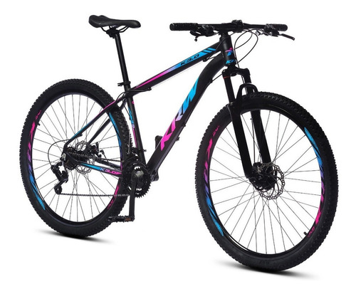 Mountain bike KRW S60 aro 29 15.5 24v câmbios Shimano TZ cor preto/rosa/azul