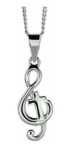 Collar - Treble Clef Music Note With Cross Sterling Silver 1