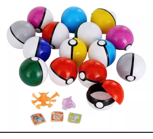30 Pokebolas Con Stickers Y Figuras Poke Mon Piñatas Y Maqui