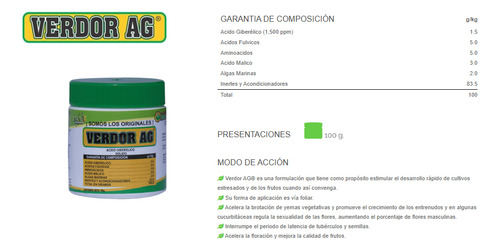 Verdor 1500 100gr Acido Giberelico Fulvicos