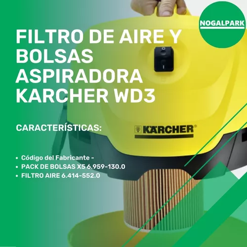 Filtro De Aire Y Bolsas Aspiradora Karcher Wd3 Original
