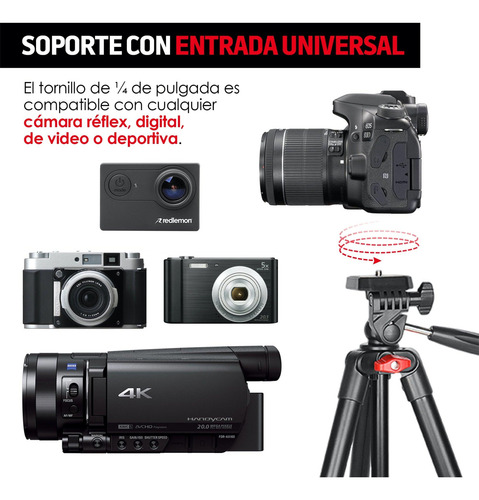 Tripie Para Camara Profesional 360° Portatil 135 Cm Redlemon