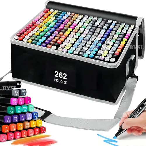 Conjunto Canetinhas Kit 262 Cores Coloridas Estojo Ponta Dupla