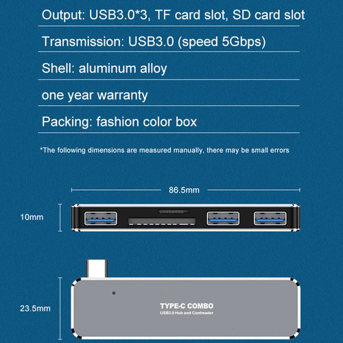 A A Adaptador Hub 5 En 1 Con Lector Usb 3.0 Tipo C A 4k Hdmi