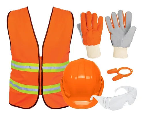 Kit De Seguridad casco Chaleco Tapones Lentes Guantes