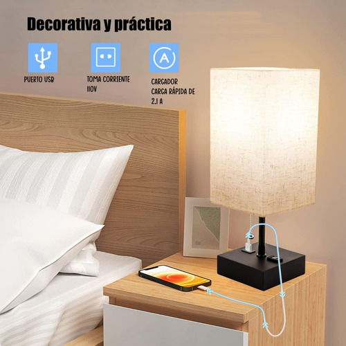 Imagen 6 de 7 de Lámpara De Mesita De Noche Para Dormitorio