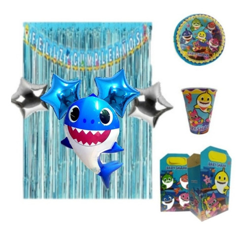 Babyshark Tiburon Paq Fiesta Artículos 10 Niños Más Globos