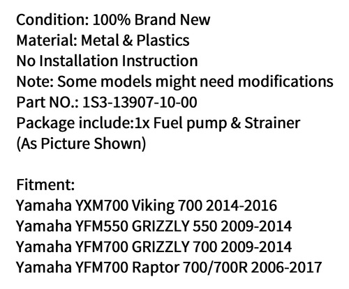 Bomba Combustible Y Filtro Para Yamaha Yfm700 Raptor 06-17
