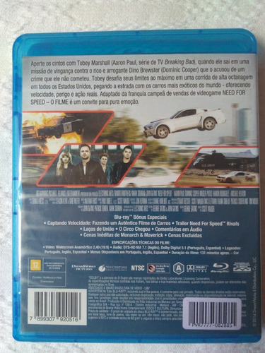 Blu-ray Need For Speed - Aaron Paul/dominic Cooper - Origina (Usado)