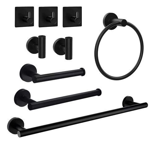 Accesorio Baño Negro 9 Pieza Juego Mate Soporte Pared Acero