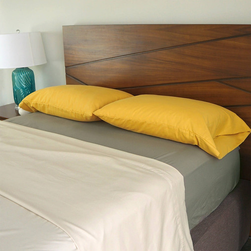 4 Fundas De Almohada | Matrimonial | 2 Colores A Color Taupe - Mostaza Liso
