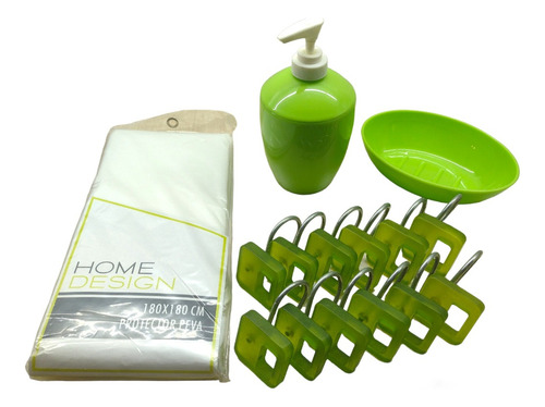 Set De Baño Con Protector De Cortina Y Ganchos (Usado)